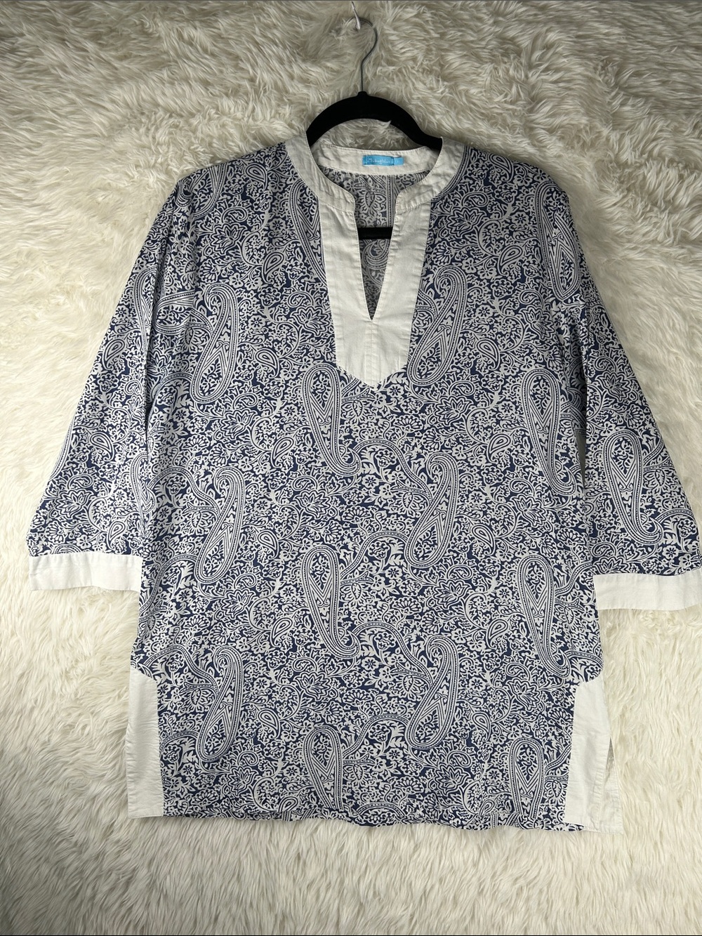 J. McLaughlin Blue Paisley Popover Tunic - Lightweight Split-Neck